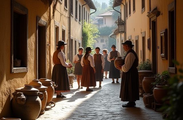 Hagyományos magyar falu képe, helyi kézművesekkel
