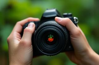 Fotós, amint egy lenyűgöző naplementét örökít meg a természetben, mobil nézetre optimalizálva